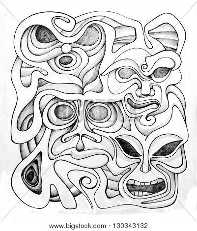 Hand pencil drawing on paper decorative artwork