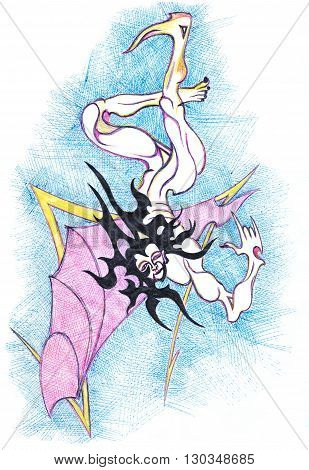 surreal human figure.ballpoint pen drawing on paper