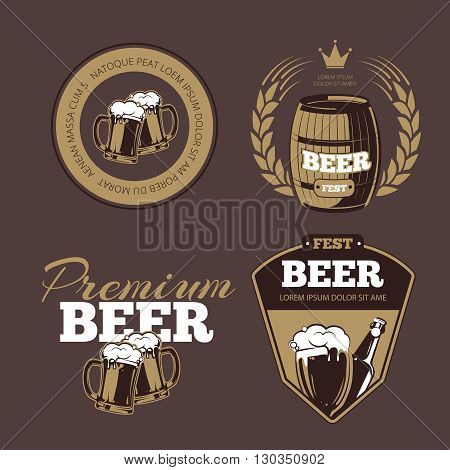 Beer icons, labels, signs for posters and banners. Beer fest, premium beer, label beer illustration, beer alcohol bottle. Vector set