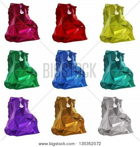 vector illustration. set of multicolored gemstones crystals of diamond amethyst ruby emerald Topaz citrine.