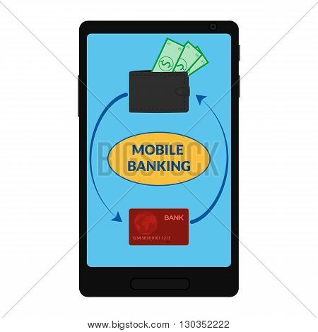 vector icon of mobile banking. Smartphone with icon wallet with money and credit card. Illustration