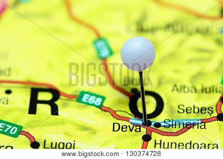 Deva pinned on a map of Romania