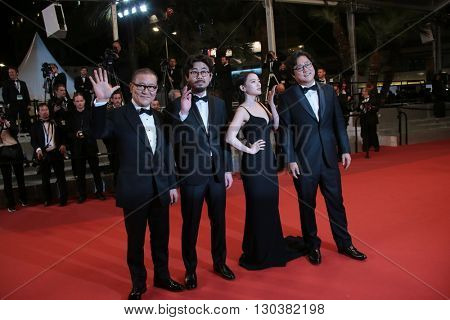 Kwak Do-won, Chun Woo-Hee, director Na Hong-Jin and actor Jun Kunimura attend 'The Strangers (Goksung)' Premiere during the 69th Cannes Film Festival at the Palais  on May 18, 2016 in Cannes, France.
