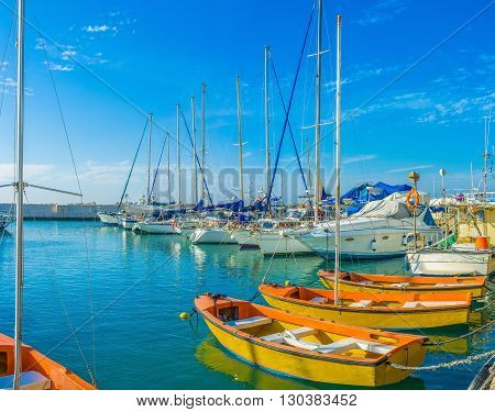 The trips on the sailing yachts are popular attraction in Tel Aviv Israel.