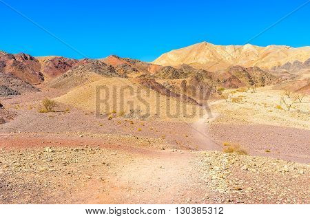 The Eilat mountains are famous for their bright colors and interesting shapes Israel.
