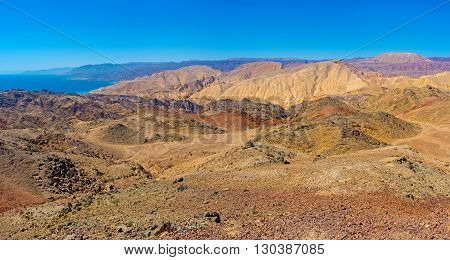 The Israeli Zefahot Mount overlooks Aqaba Gulf mountains of Jordan Egypt and Saudi Arabia.