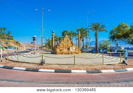 EILAT ISRAEL - FEBRUARY 24 2016: The scenic sculpture decorates the road in neighborhood of Coral Beach on February 24 in Eilat.
