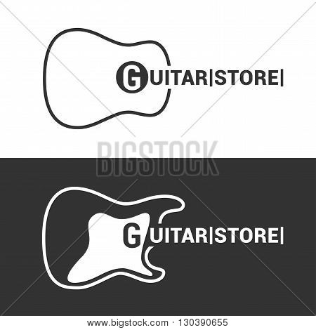 Guitar store vector template logo. Music store sign