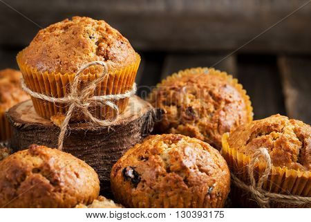 Fresh homemade delicious carrot muffins with dried friuts and nuts