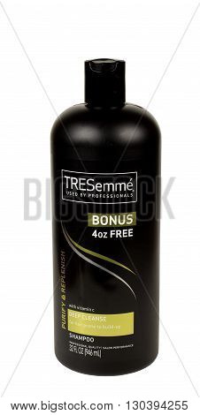 RIVER FALLS,WISCONSIN-MAY 19, a2016: A bottle of Tresemme brand professional shampoo.