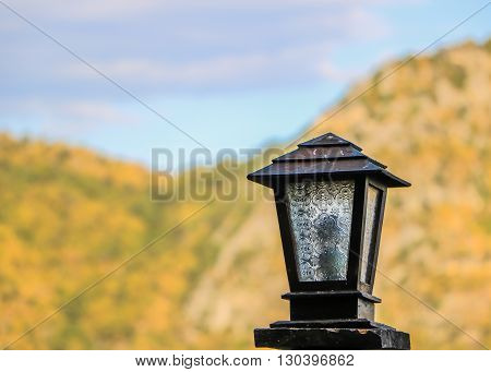 wood lamp & mountain  in kanchanaburi thailand
