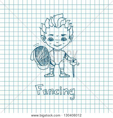 Vector sketch boy Fencer in chibi style