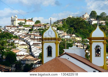 View of the unesco world heritage city of Ouro Preto in Minas Gerais Brazil