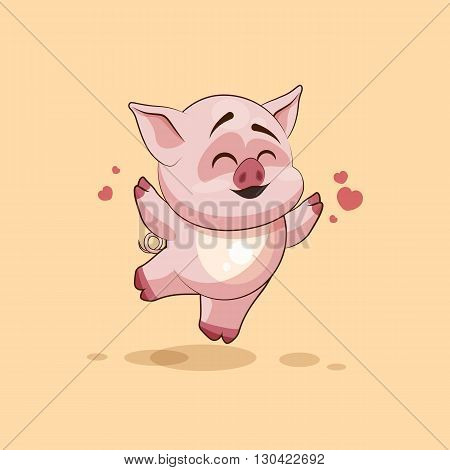 Vector Stock Illustration isolated Emoji character cartoon Pig jumping for joy, happy sticker emoticon for site, infographics, video, animation, websites, e-mails, newsletters, reports, comics