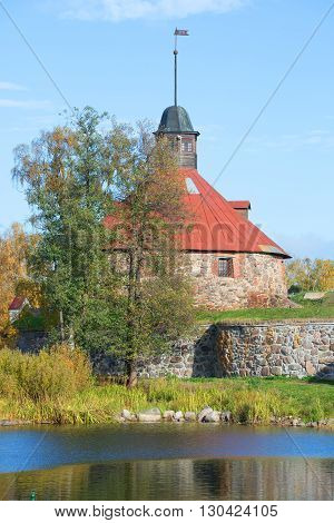 An ancient tower on the banks of the Vuoksi. Korela Fortress, Priozersk, Russia