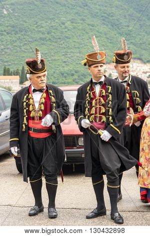 Perast, Montenegro - May 15, 2016: Shooting The Kokot (rooster) Celebration. Celebrates The Liberati