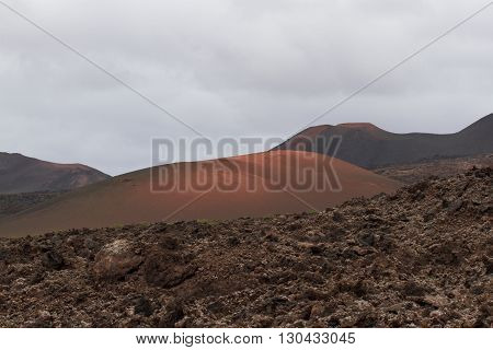 Desert arid stone volcanic landscape in Lanzarote, Canary Islands