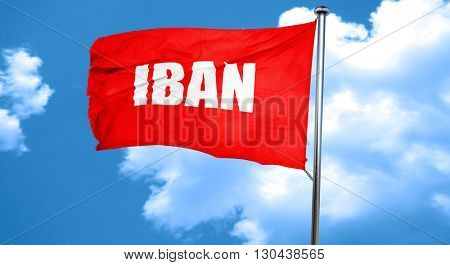 IBAN, 3D rendering, a red waving flag