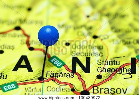 Fagaras pinned on a map of Romania