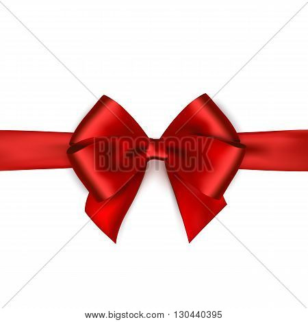 Shiny red satin ribbon on white background. Vector red bow. Red bow and red ribbon