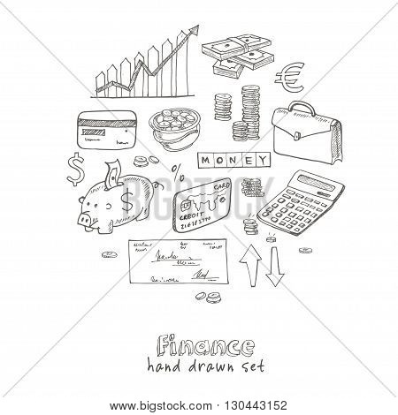 Hand drawn Finance set. Isolated vector illustration for identity, design, decoration, packages product and interior decoration