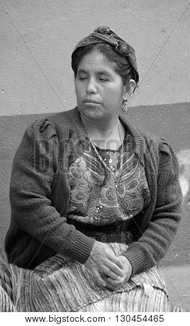 CHICHICASTENANGO GUSTEMALA APRIL 29 2016: Portrait of a Mayan woman. The Mayan people still make up a majority of the population in Guatemala,