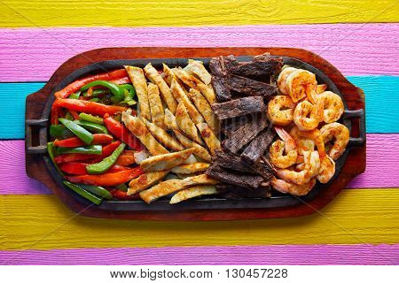 Mexican combo beef and chicken fajitas with shrimp