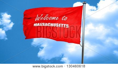 Welcome to masschusetts, 3D rendering, a red waving flag