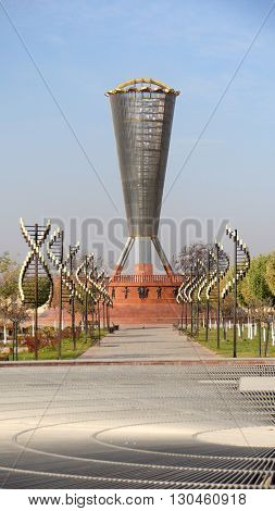 Shymkent, KAZAKHSTAN - January 26, 2016:This symbol of the city - Baiterek area, Shymkent, Kazakhstan