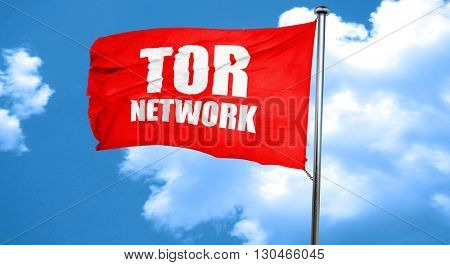 tor network, 3D rendering, a red waving flag