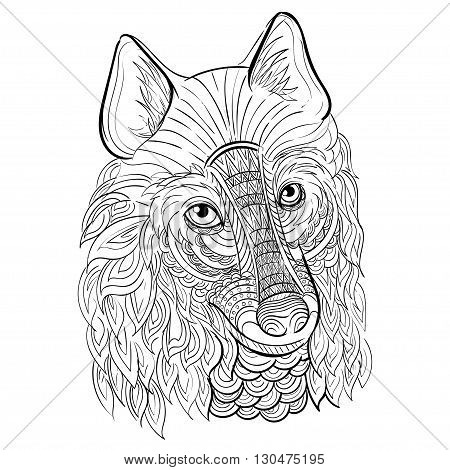 Hand drawn ink pattern. Coloring book for adult.