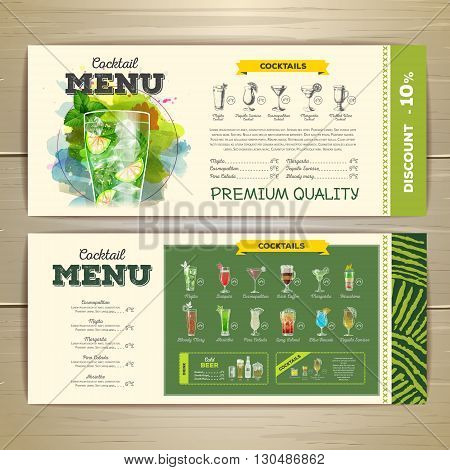 Watercolor Cocktail Menu Design. Corporate Identity