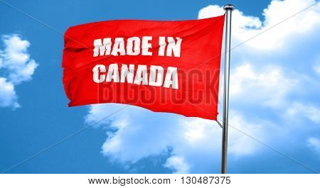 Made in canada, 3D rendering, a red waving flag