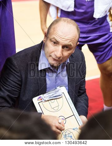 Bc Royal Hali Gaziantep Head Coach Aziz Bekir During A Timeout