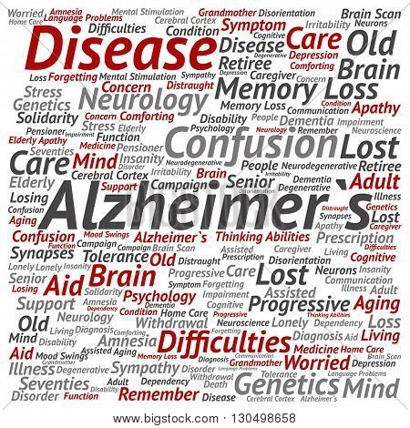 Concept conceptual Alzheimer`s disease symtoms abstract square word cloud isolated on background