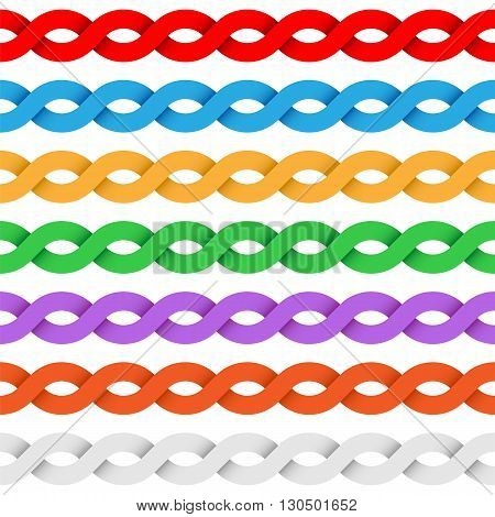 Repeating tileable twisted ribbon colored vector border elements