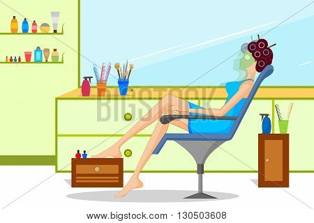 Concept of lady doing beauty treatment in parlor . Vector illustration