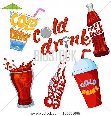 Set of cold drink and beverage icon . Vector illustration