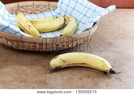 Cavendish Banana in the bamboo basket on table