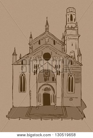 Verona Cathedral vintage image of the church