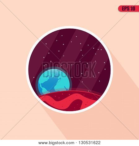 Space landscape: stars, planets, comet, ufo, stardust. Vector flat illustrations and background. Vector flat design illustration of space icons. Space icon set.