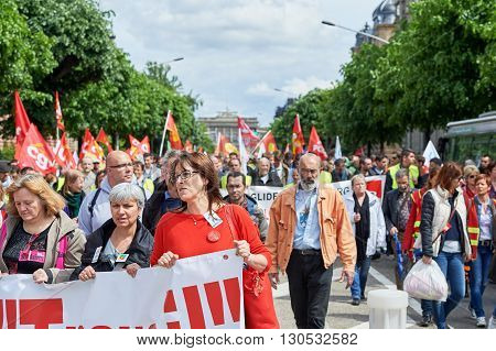 Avenue De La Liberte With Protestors