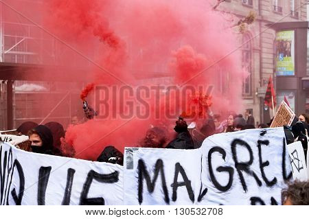 Smoke Grnades And Paint On Walls At Protest