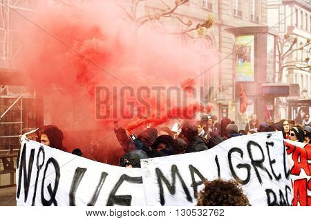 Smoke Grnades And Paint On Walls At Protest