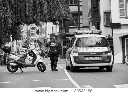 Police Officer Securing Road