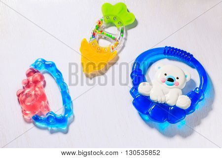 Set of teethers for a newborn baby