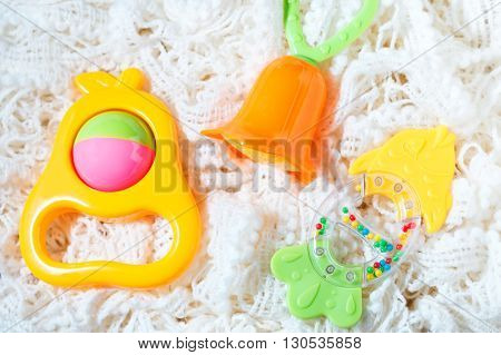 Newborn set of toys of teether and colorful rattles