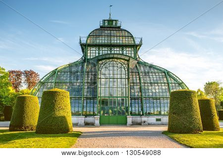 VIENNA, AUSTRIA - CIRCA APRIL 2016: Palmenhaus in Schonbrunn gardens in Vienna. This greenhouse is the largest botanical exhibits of its kind in the world