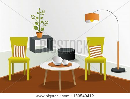 3D living room design. Minmalistic real modern design. Vector.