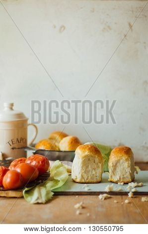 garlic bread rolls with garlic. Bread bun with garlic. lush homemade buns with garlic